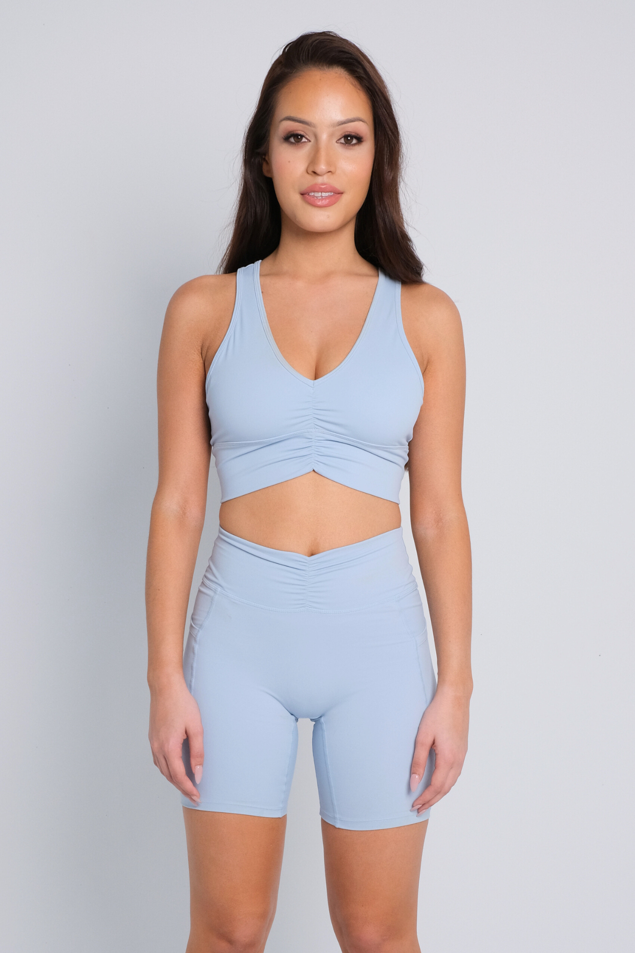 Ruched Sports Bra - Baby Blue – TwoTags